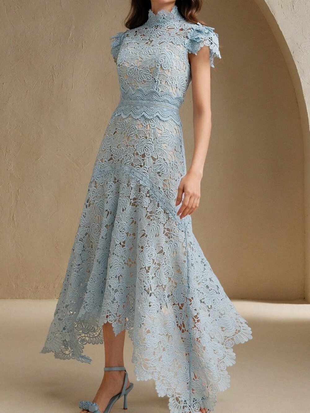 Blue Elegant Women's Lace Cutout Big Bow Backless Slim Dress